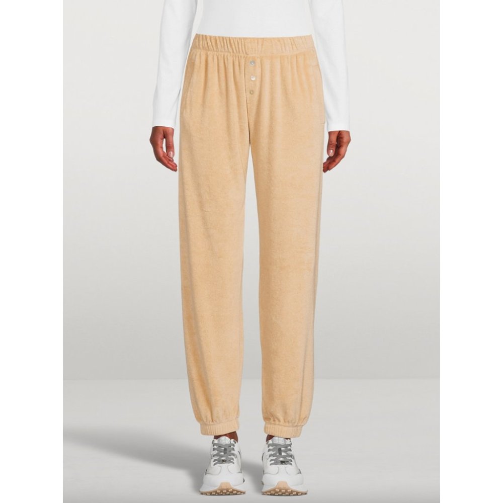 Donni Terry Henley Sweatpants in Latte Size XS Jogger Pants with Buttons cream